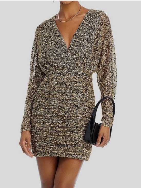 Ramy Brook Dresses & Skirts - NEW Ramy Brook Women's Gold Mesh Crossover V-Neck Long Sleeve Opal Dress